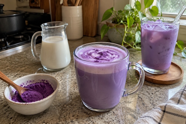 ¿Cómo preparar un ube latte casero y qué ingredientes necesitas?